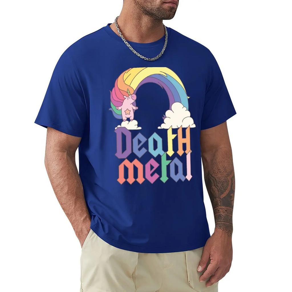 Смешная футболка с единорогом в стиле дэт-метал, милая футболка для любителя рок-музыки, большие размеры, винтажная футболка для мужчин, новая модель 2025