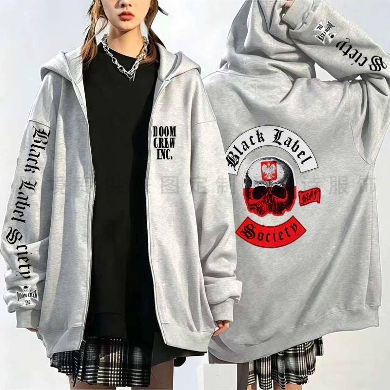 Black Label Society Skull Print Hoodie Loose Fit Fleece Sweatshirt Teen Boys