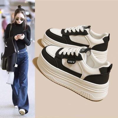 Кожаные женские туфли на толстой подошве, увеличивающие рост, весна-лето 2025, новые маленькие белые туфли, повседневная спортивная обувь