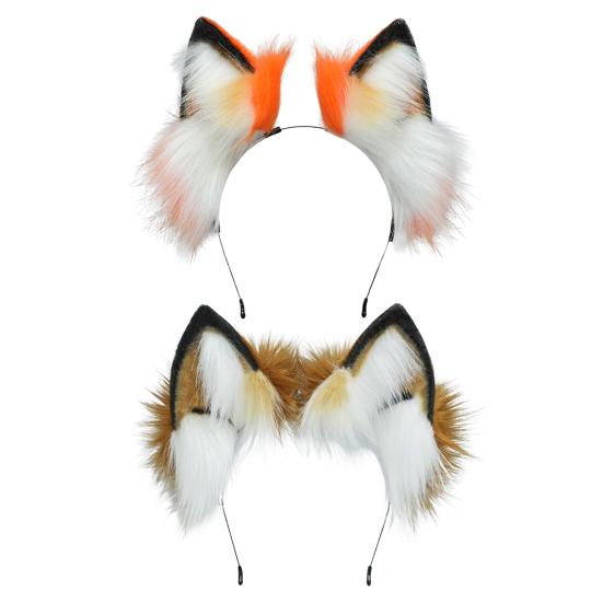 Плюшевая повязка на голову с искусственными ушками животных, вечерние косплей, Хэллоуин, обруч для волос ручной работы из плюшевой ткани, эластичная рамка, повязка на голову с искусственными лисьими ушками