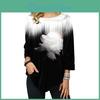 O Sleeve Neck Long Women Asymmetric Tshirt Blouse Floral Print