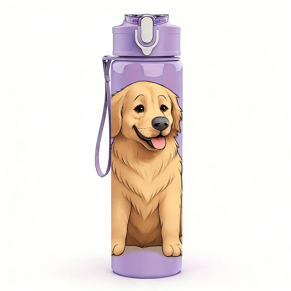 1PC Golden Retriever Dog Bust Print 750ml Color Plastic Sports Water Bottle Leakproof Flip Straw Lid For Sports Office Home Use