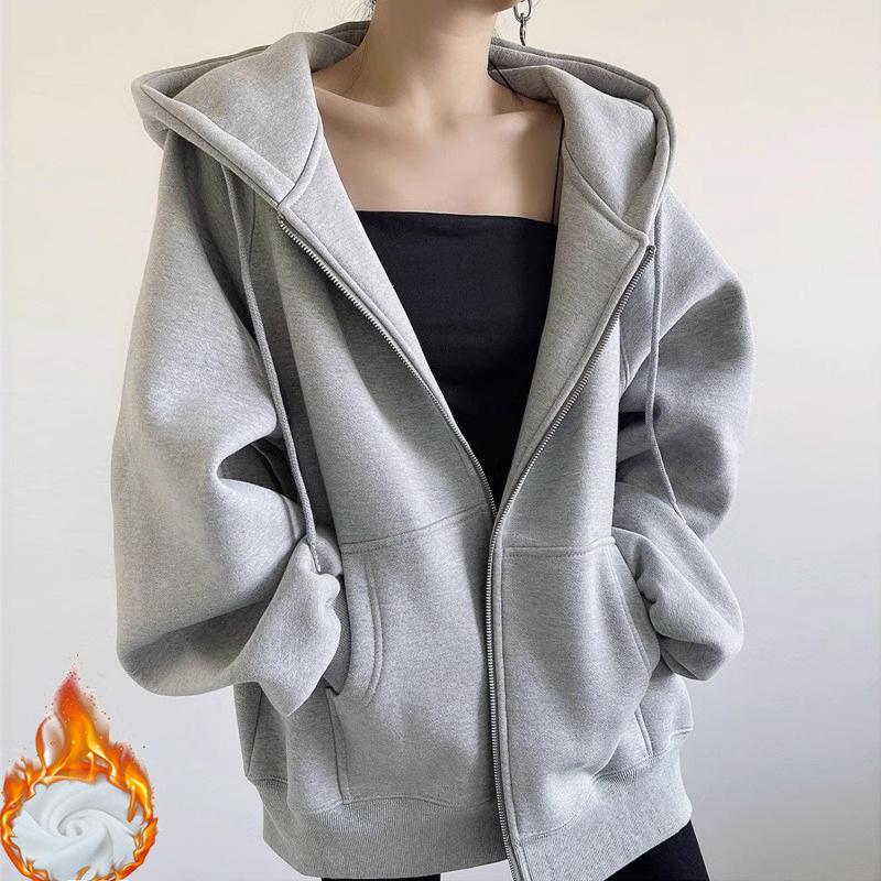 Women's Retro American-Style Hooded Cotton Cardigan with Plus Velvet for Autumn/Winter 2025