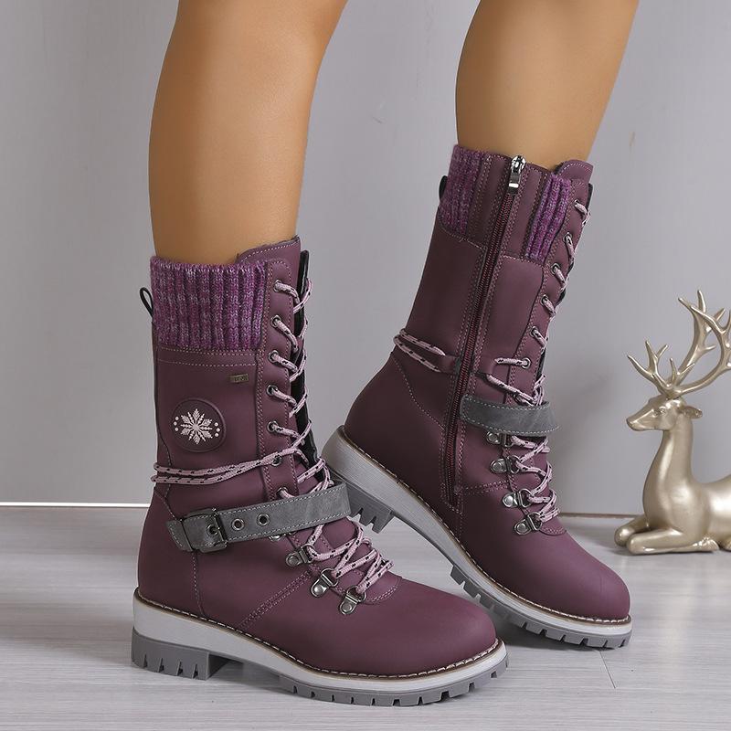 Winter Outdoor Shoes for Women Side Zip Women's Mid-Calf Boots Square Heel Casual Women's Shoes Med Heel Ladies Boots