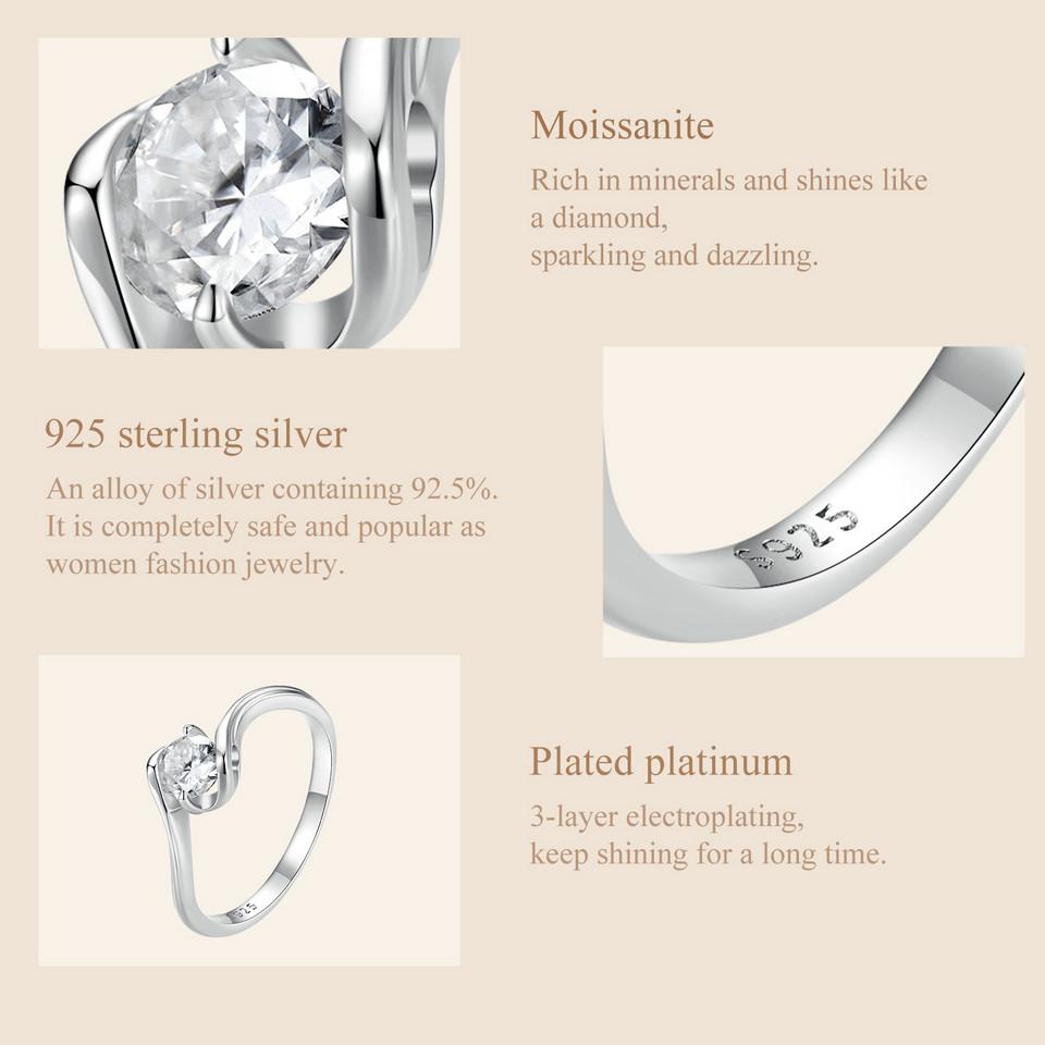 BAMOER D Color VVS1 EX 0,5CT Кольцо с муассанитом Нежное лабораторное кольцо с бриллиантом из стерлингового серебра 925 пробы для женщин Обручальные свадебные украшения