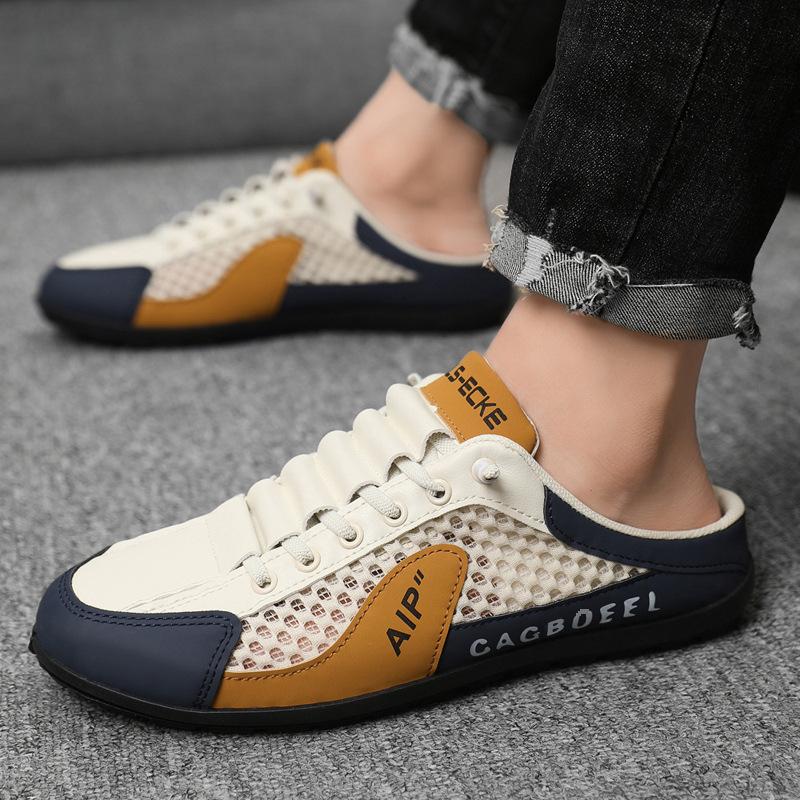 Baotou Half-support Shoes for Men In Summer New Mesh Breathable One-foot Lazy Shoes Fashionable Versatile Breathable Mesh Shoes