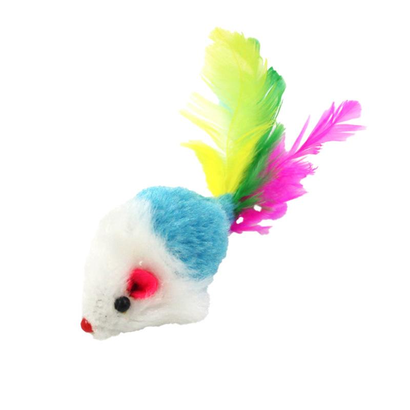 Cat Toys, Plush Little Mice, Seven-color Feathers, Cat Toys, Plush Sound-making Big Mice, Cat Self-entertainment Toys