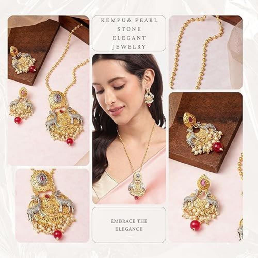 Двухцветный рубиновый жемчуг с подвеской в виде оленя и серьги, комплект украшений для женщин и девочек