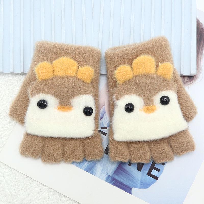 Детские зимние шерстяные перчатки-варежки с откидным верхом - Теплые, мультяшный дизайн для мальчиков и девочек младшего школьного возраста