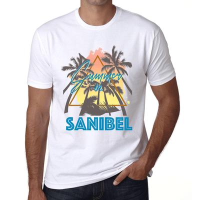 Мужская винтажная футболка с графическим принтом Летняя Треугольник Sanibel Белая