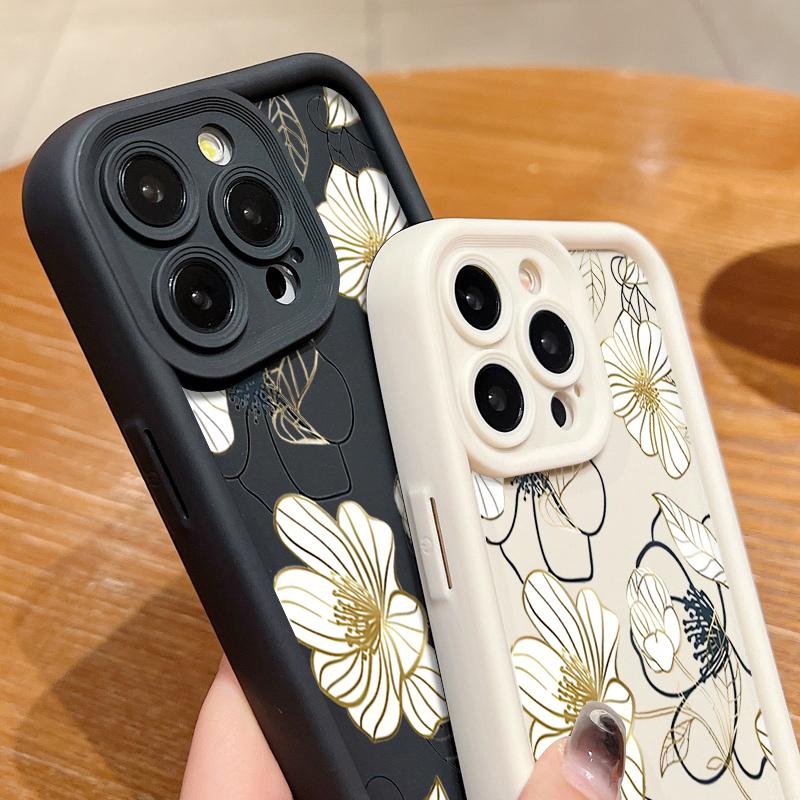 Для iPhone 16 Pro Max 15 Plus 14 Pro 13 12 11 XS XR 8 7 чехол для телефона с белым цветочным принтом TPU матовый противоударный мягкий силиконовый чехол на заднюю панель