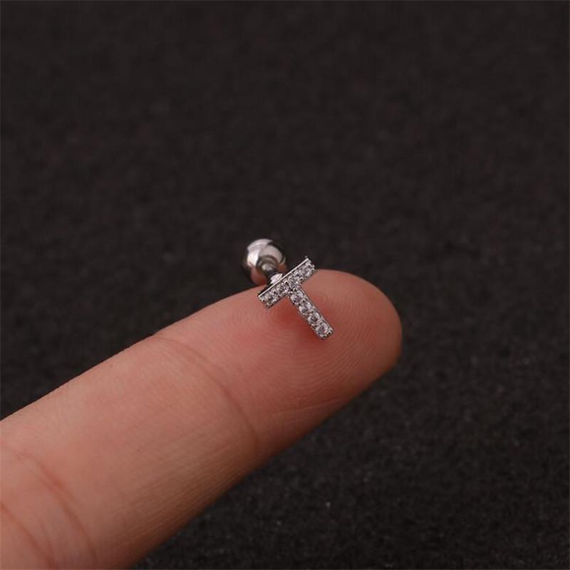 1 шт./пакет, 26 английских начальных букв, кубический цирконий, серьги-гвоздики из нержавеющей стали, серьги для хряща, спиральные ювелирные изделия для пирсинга