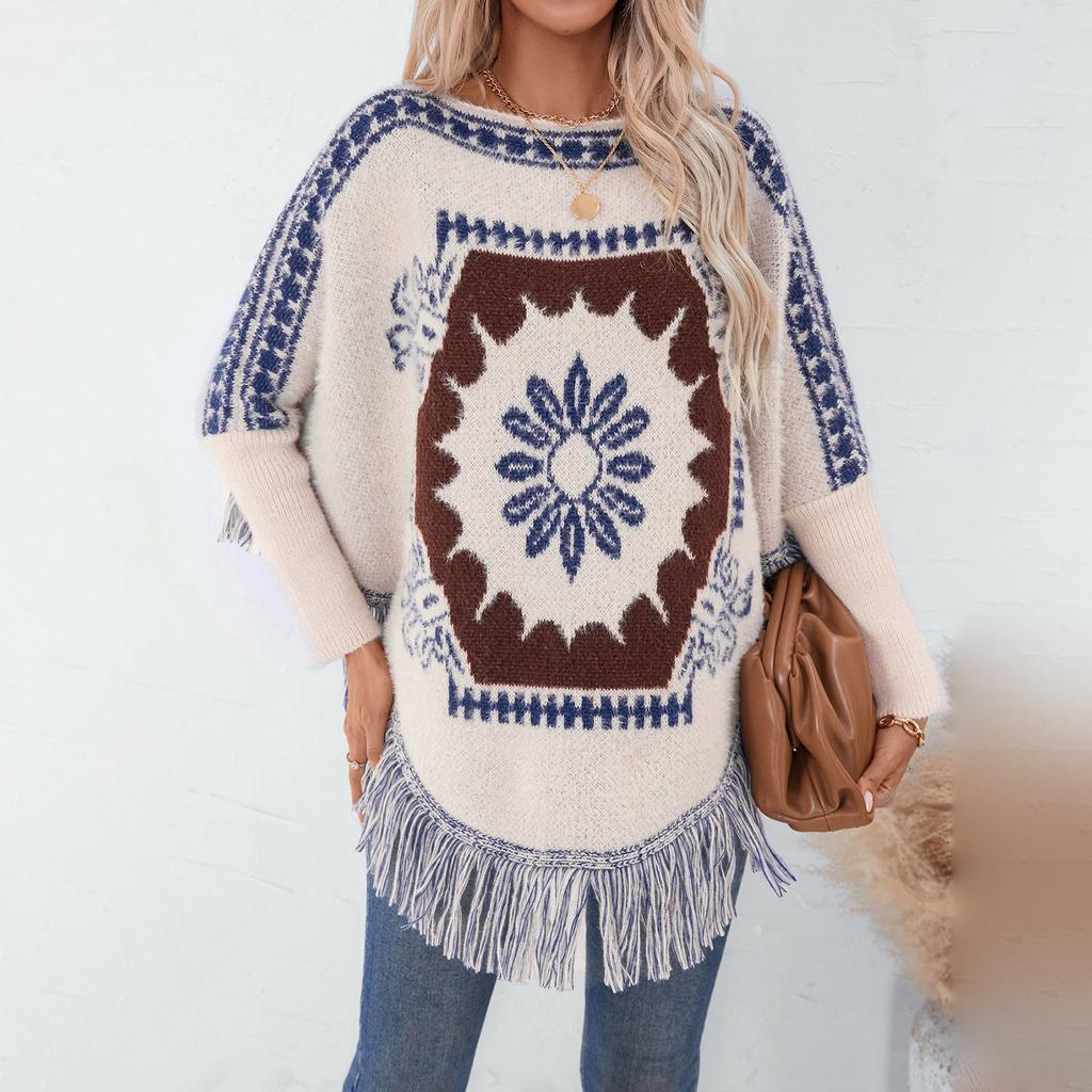 Женская мода красочная клетчатая вязаная кисточка накидка повседневный свободный свитер накидка