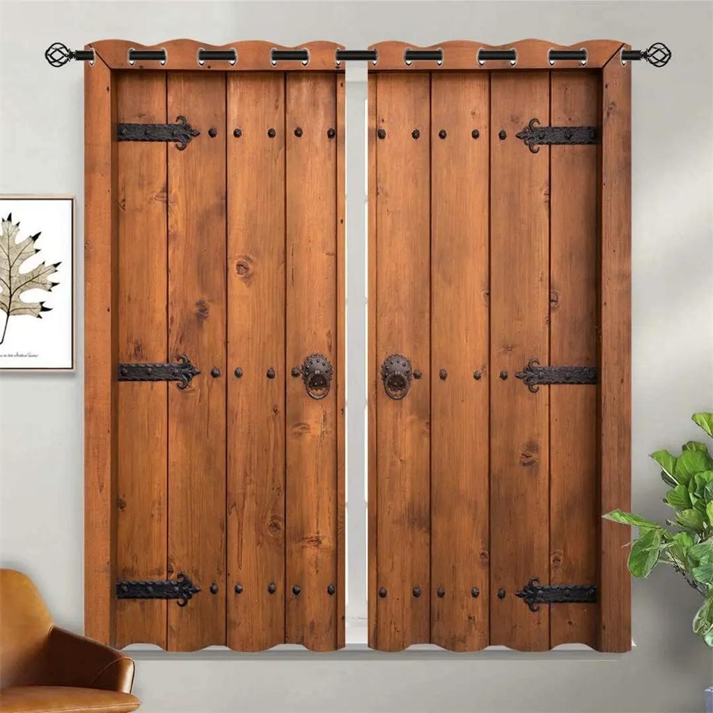 Деревенская винтажная деревянная амбарная дверь Фермерский дом Фермерское окно Занавеска для гостиной Детской спальни Ванной комнаты Кухни Дверь Домашний декор 2 шт.