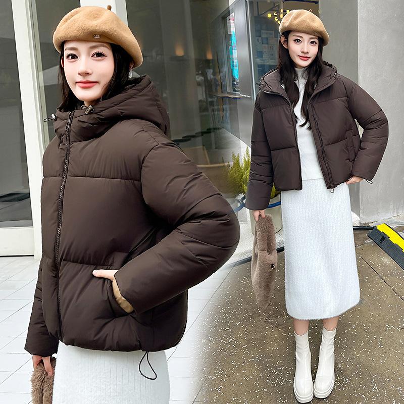 Women Short Medium Length Down Jacket Winter Warm Stand Collar Solid Color Casual Outerwear Coat