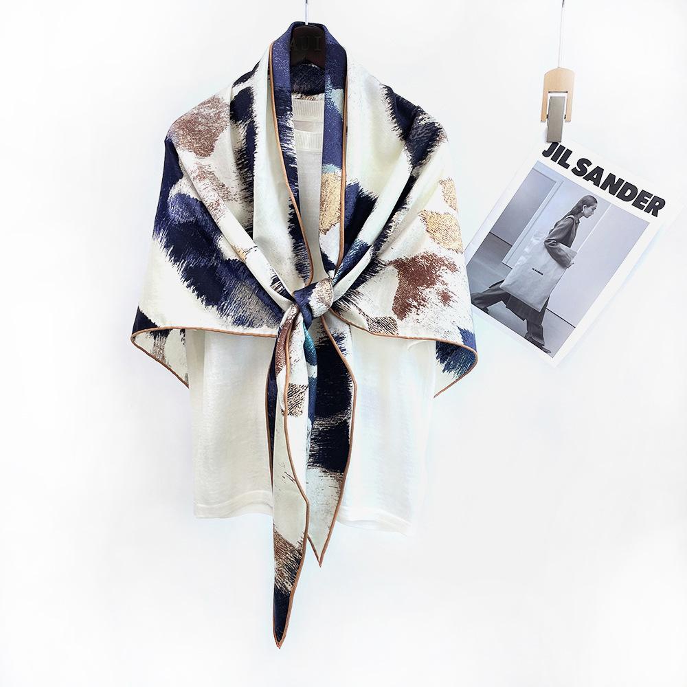 Silk Wool Triangle Scarf – Paris Sketch Design, High-End Mulberry Silk Shawl