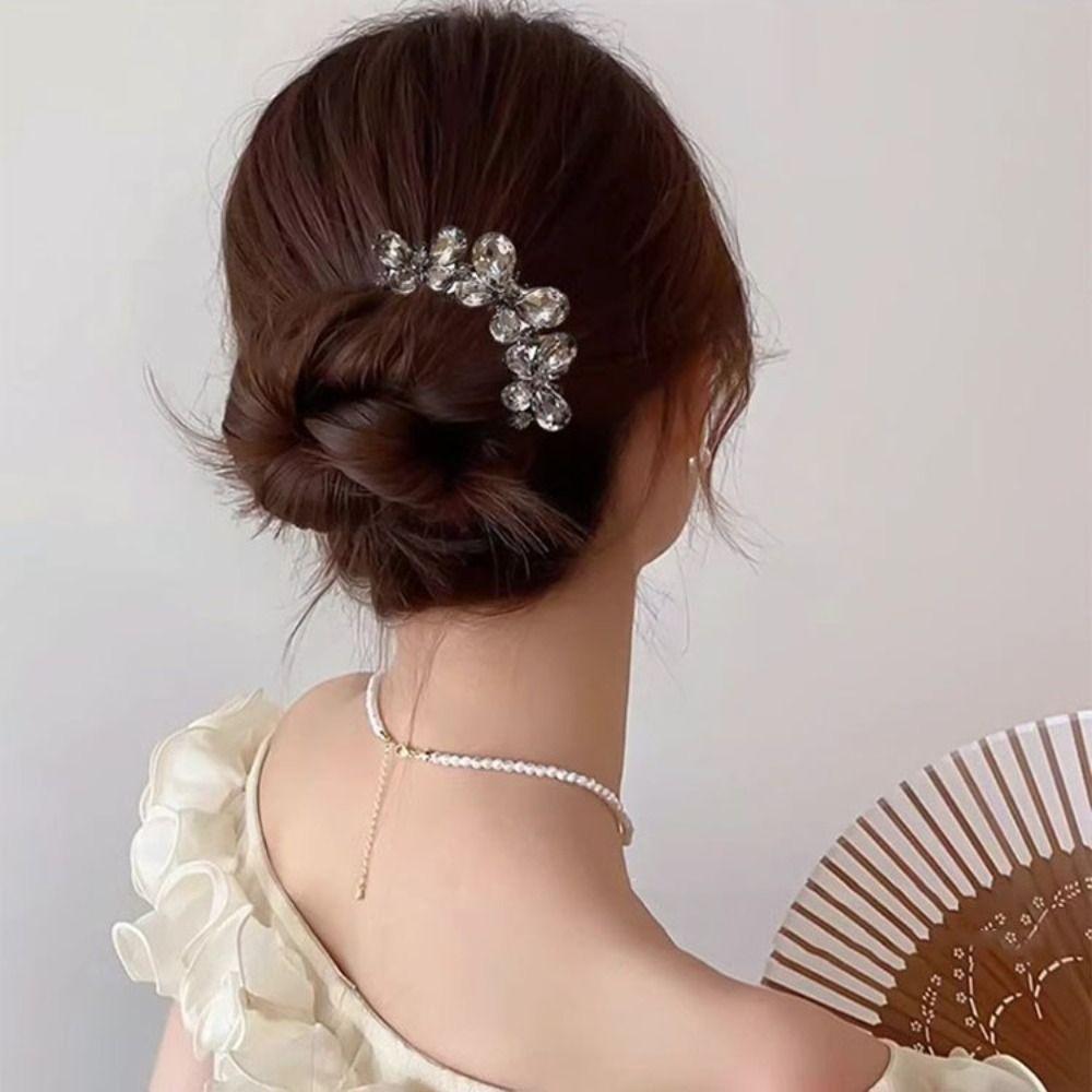Geometric Toothed Insert Comb Rhinestone U-shaped Hair Clip Elegant Butterfly Hairpin Gifts