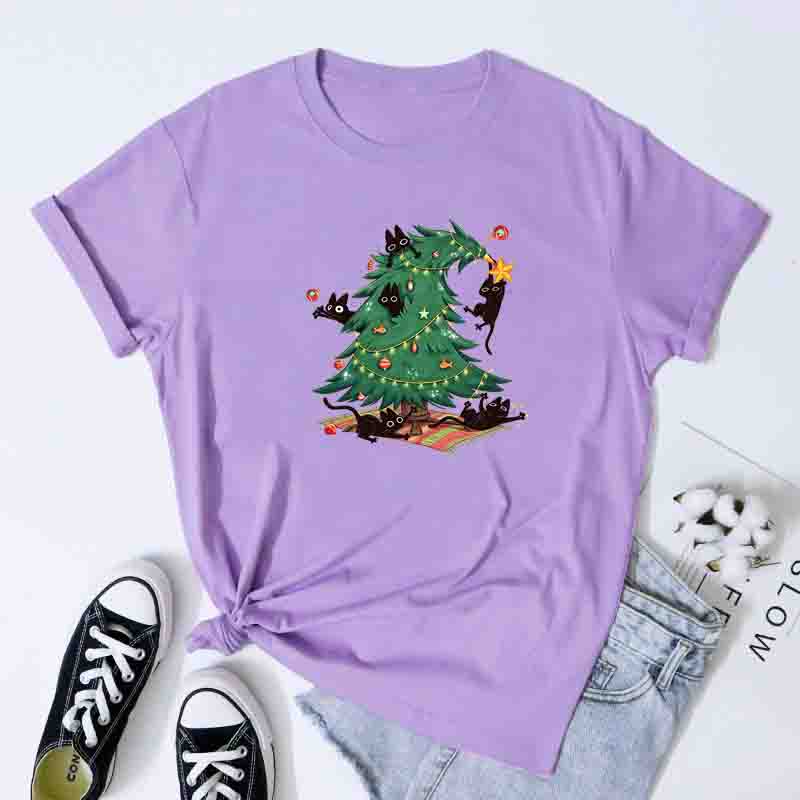 Cute Christmas Tree Cat Lover TShirt Funny Winter Xmas Holiday Tee Retro Merry Catmas Festive Shirt