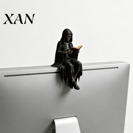 Fantasy-themed Home Decor Gothic Dark Fantasy Figure, Skeleton Reading Book Statue, Academy Bookshelf Ornament for Library Office Study Room Collector