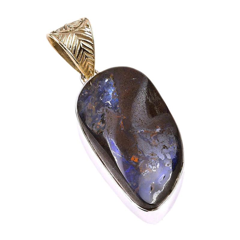Natural Boulder Opal Gemstone Handmade 925 Solid Sterling Silver Pendant 2" Z1D01