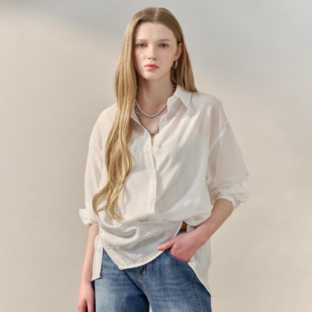 Maxza Sheer Stripe Side Button Loose Fit Shirt Zf04qb009nh
