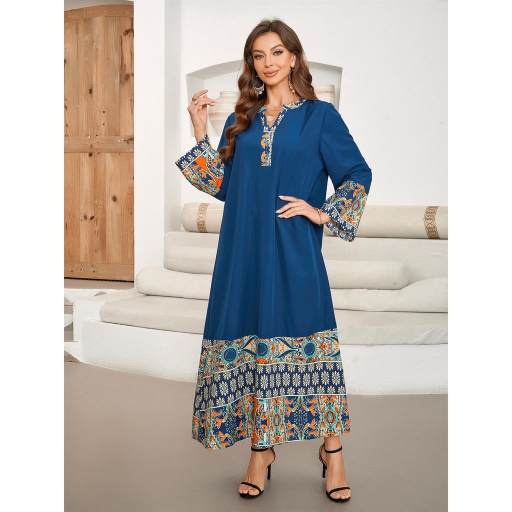 Eid Summer Print Dress Muslim Women Ramadan Abaya Long Dress Morocco Largos Dubai Turkey