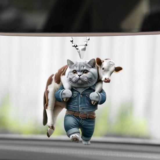 Украшение для зеркала заднего вида автомобиля, симпатичная подвеска в виде кошки, подвесное украшение на рождественскую елку, акриловое рождество