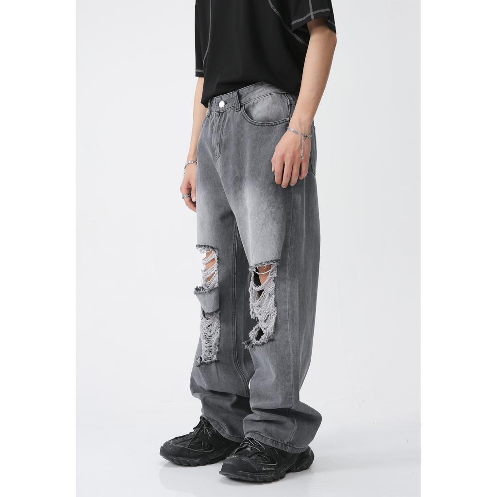 Мужские весенние джинсы New Line в уличном стиле с перфорацией, модные свободные прямые брюки с широкими штанинами