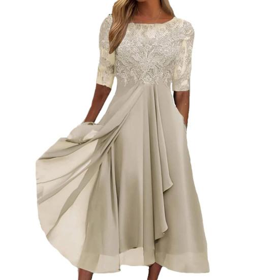 Женское платье миди с цветочным кружевом, летнее шифоновое платье-халат с круглым вырезом, длинное коктейльное вечернее платье для гостей на свадьбе, подружек невесты