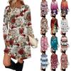 Women's Fashion Casual Dress With Pockets, Decorative Buttons, Christmas Prints, Round Neck And Long Sleeves