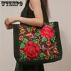 Flowers Birds Embroidery Canvas Tote Bag Ethnic Style Single Shoulder Bag Large Capacity Handbag Functional Shopping Bags for Women
