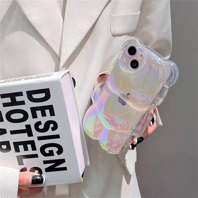 Прозрачный мягкий чехол для телефона с милым мультяшным 3d лазерным медведем для Iphone 14 12 11 13 Pro Max 11 12 13 14, защитный чехол для девочек, подарки, принципиально