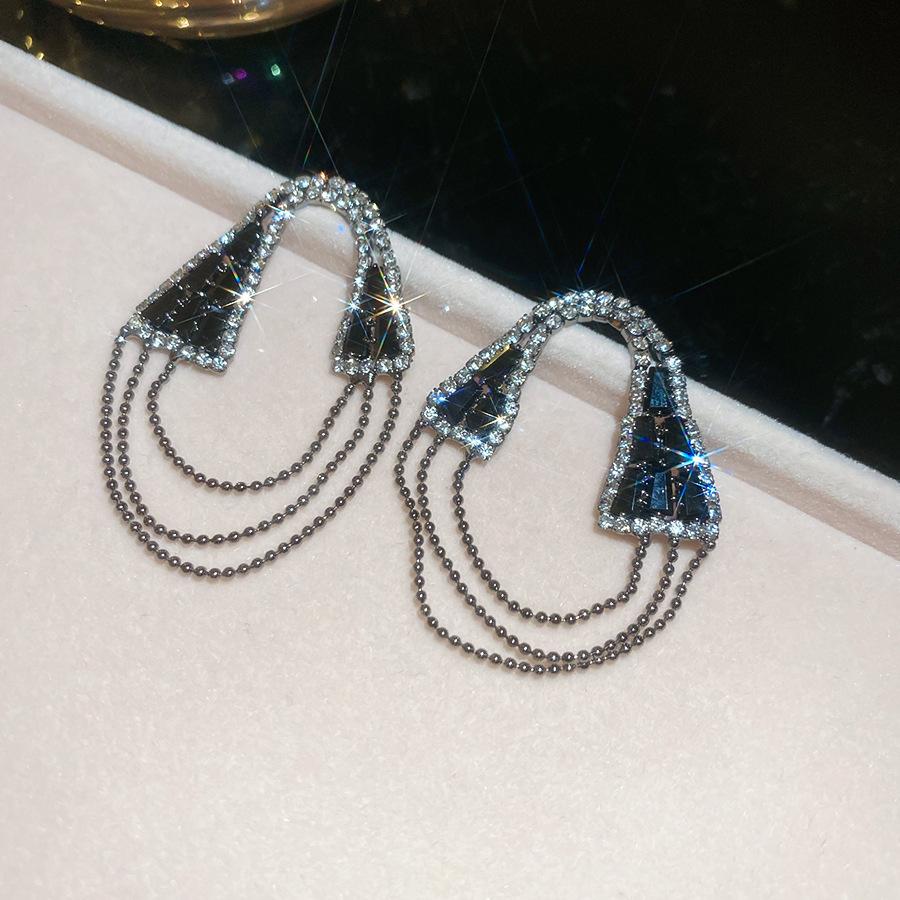 Silver Needle Feather Fringed Earrings Long Light Luxury Atmospheric Stud Earrings Personalized Design Earrings