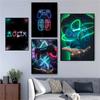 Solid Wood Frame Led Game Handle Canvas Paintings Nordic Gamer Abstract Posters and Prints Wall Art Picture for Living Teen Room Home Decoration