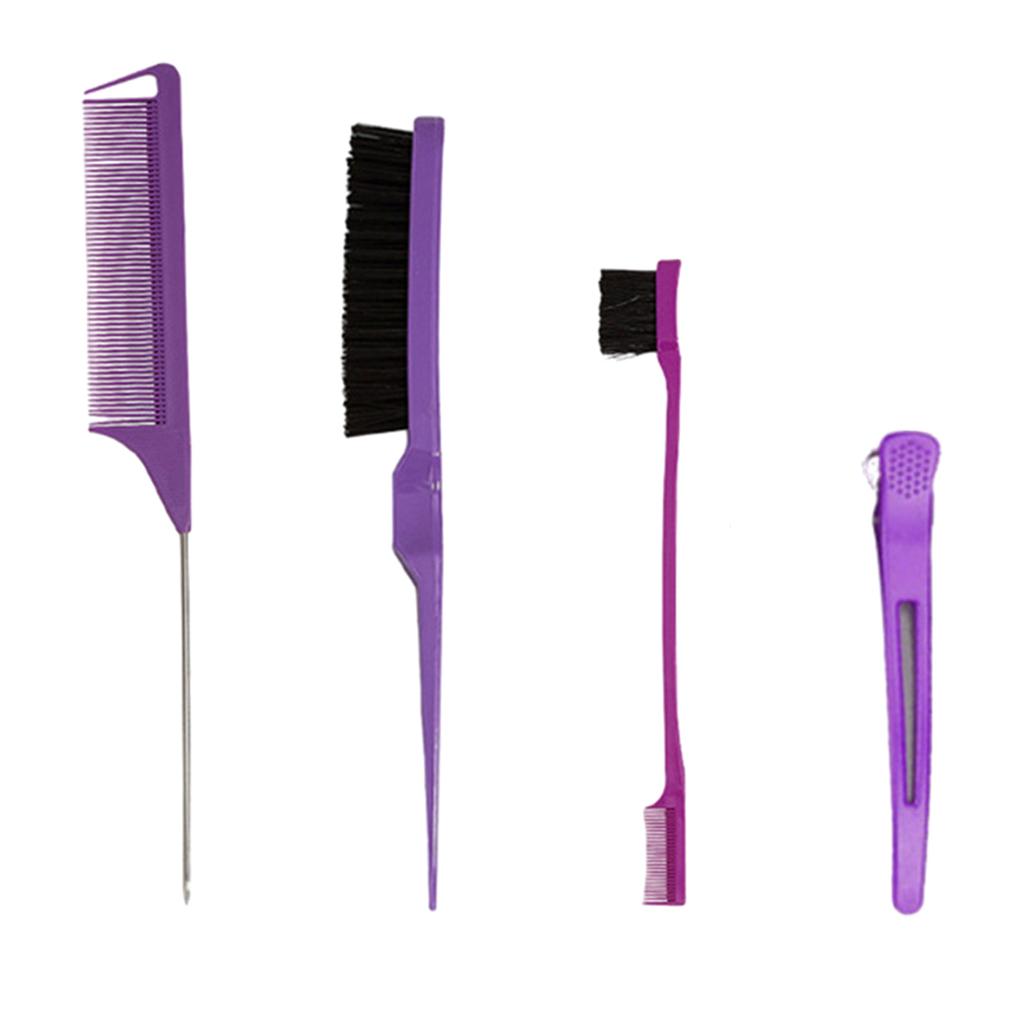 4Pcs Hair Styling Comb Set Teasing Hair Brush Triple Teasing Comb Rat Tail Combs Edge Brush Hair Tail Tools Braid Tool