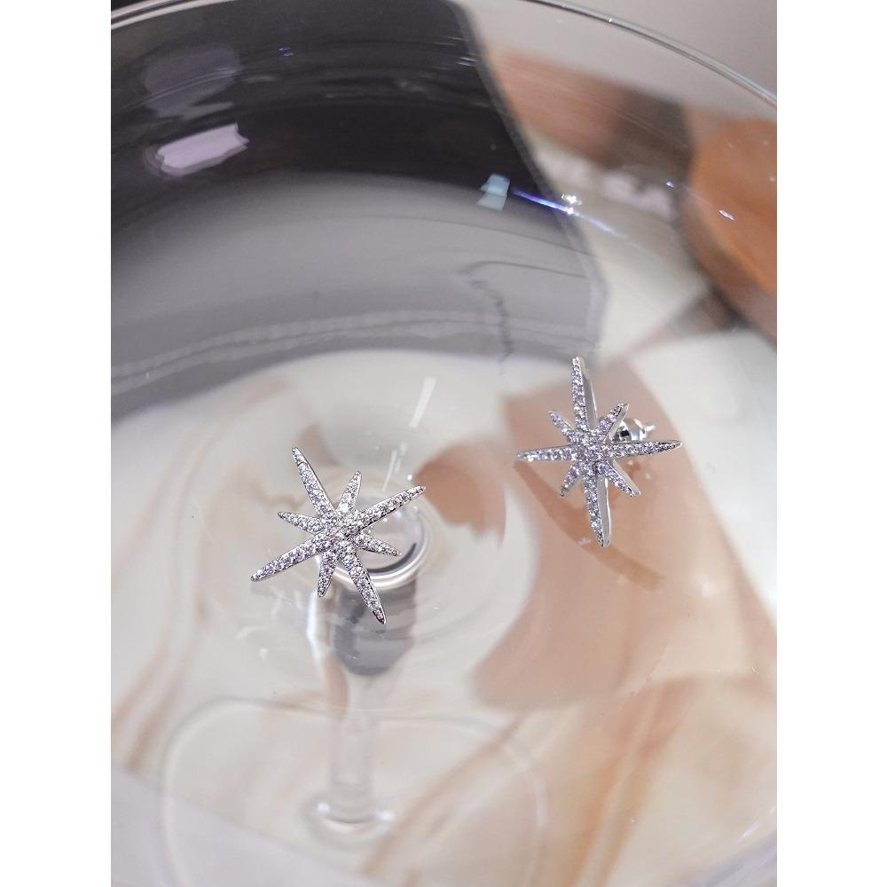 Серьги-гвоздики Octagram Super Flash Diamond-Set Design Sense Earrings Fashion Style Personality Exquisite Cold Earrings