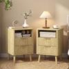 Set Of 2 Nightstands Bedside Tables With 2 Drawers And Open Compartment Rounded Corners 40 X 40 X 61 Cm Oak
