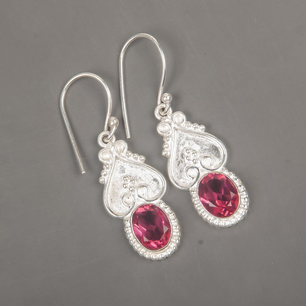 Pink Tourmaline Gemstone Jewelry, 925 Solid Sterling Silver Earrings, Handmade Gorgeous Silver Jewelry For Gift