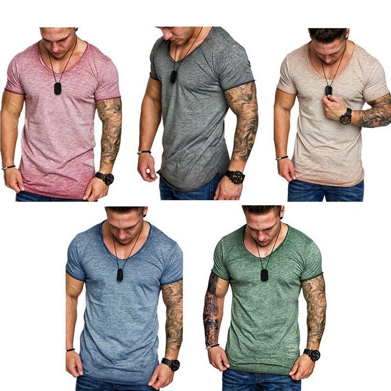 Fashion Men's Casual Tops V-neck T-shirt With Slim Fit And Premium Cotton Blend