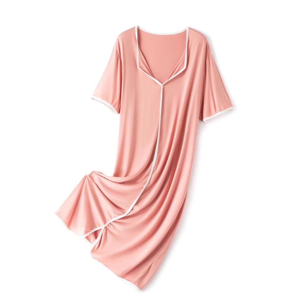 Женское модальное летнее платье - С коротким рукавом, Однотонное, Свободного кроя, Универсальное для дома или улицы