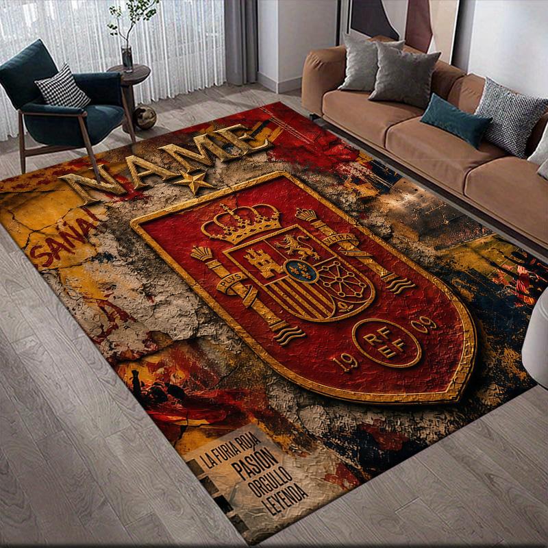 Custom Name Selección Española de Fútbol Flannel Pattern Square Carpet,Area Rug,Carpet Rug for Living Room Bedroom Sofa Playroom Decor,Non-slip Floor