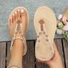 Women's Summer Boho Flat Sandals, Plus Size Thong Flip Flops with Elastic Strap, Non-Slip Beach Shoes for Wide Feet & Casual Outfits