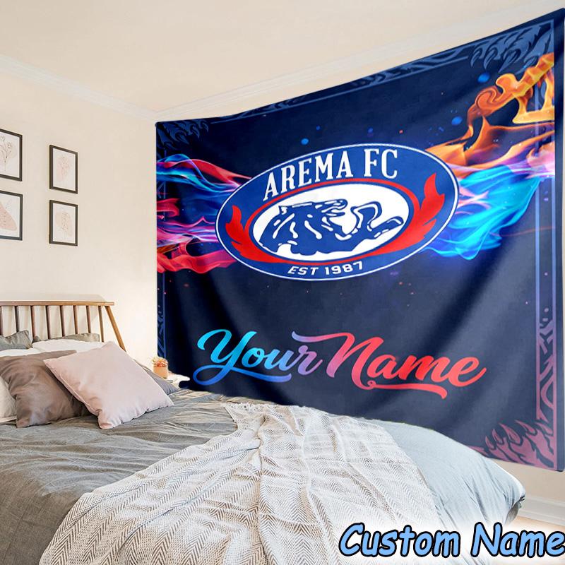Custom Name Arema football Crest Printed Tapestry, for Bedroom,Livingroom, dormitory, Large Wall Decor, Fabric Decor Fan Birthday Gifts