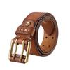 Retro Trend Personalized Double Copper Buckle Belt Men's Genuine Leather Handmade First Layer Cowhide Men's Jeans Belt