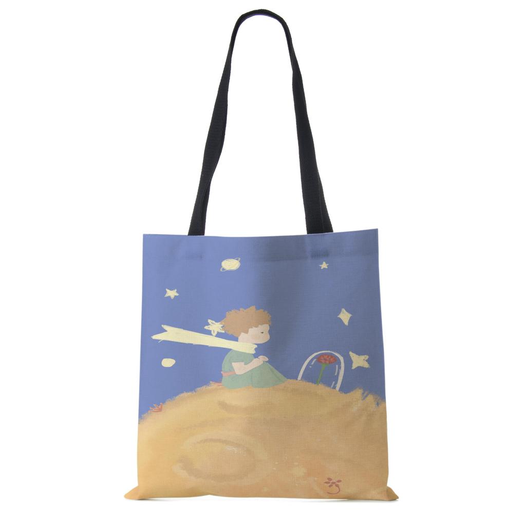 Классический мультфильм Маленький принц Лис Роза Принт Женские сумки-тоут Женские Повседневные Сумки через плечо Эко Сумки для покупок Для улицы KTY