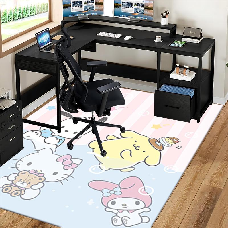 Hello Kitty & Pompompurin Chair Mat - Anime Cartoon Design, Non-Slip Carpet for Office Chair, Home Decor, Living Room, Bedroom, Game Room, Dormitory F