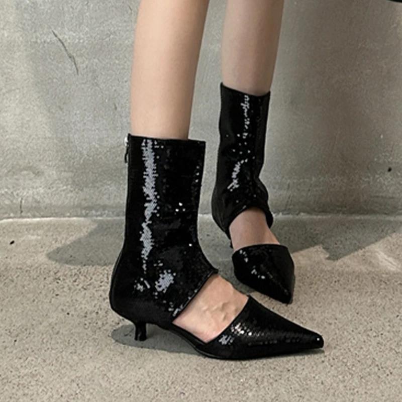 Женские туфли на каблуках с острым носком, шикарные, роскошные, классные, сандалии, женские, тренд 2024 года, новые, зимние, ботинки челси, Mujer Zapatos