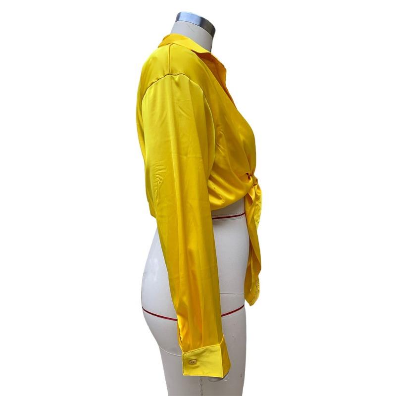 Плюс размер, весенне-осенняя женская модная темпераментная рубашка с лацканами и длинными рукавами, короткие женские топы