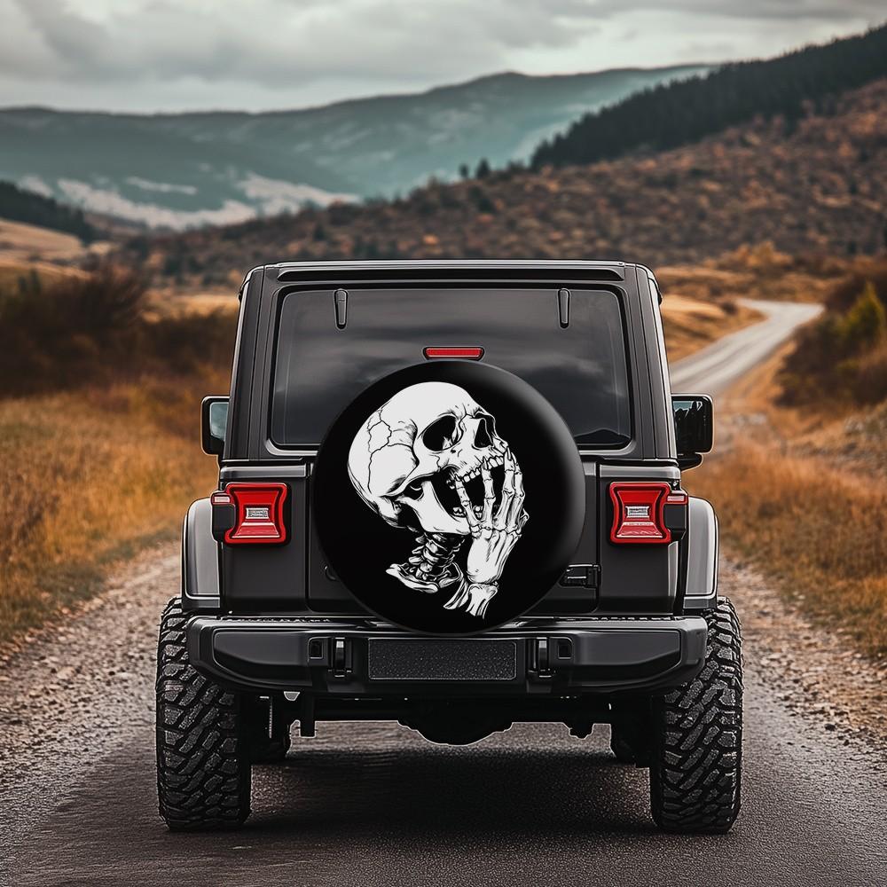 Skull Graphic Tire Cover Edgy Polyester Durable Protection Accessory for Jeep and Truck Enthusiasts