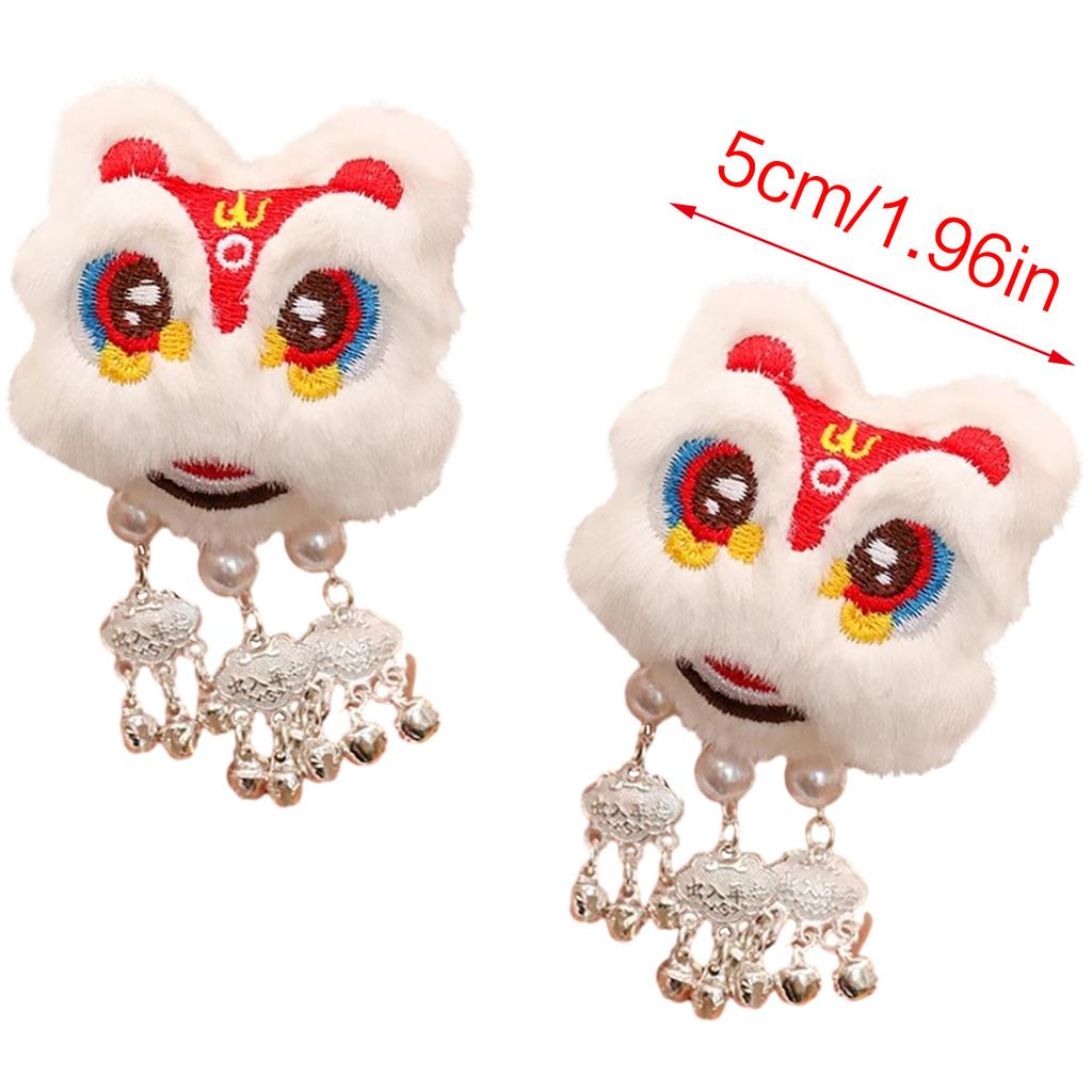 1 Pair Chinese Style Plush Dancing Lion Doll Hair Clips Tassels Cartoon Hairpins Alligator Clips Hanfu Hair Accessories